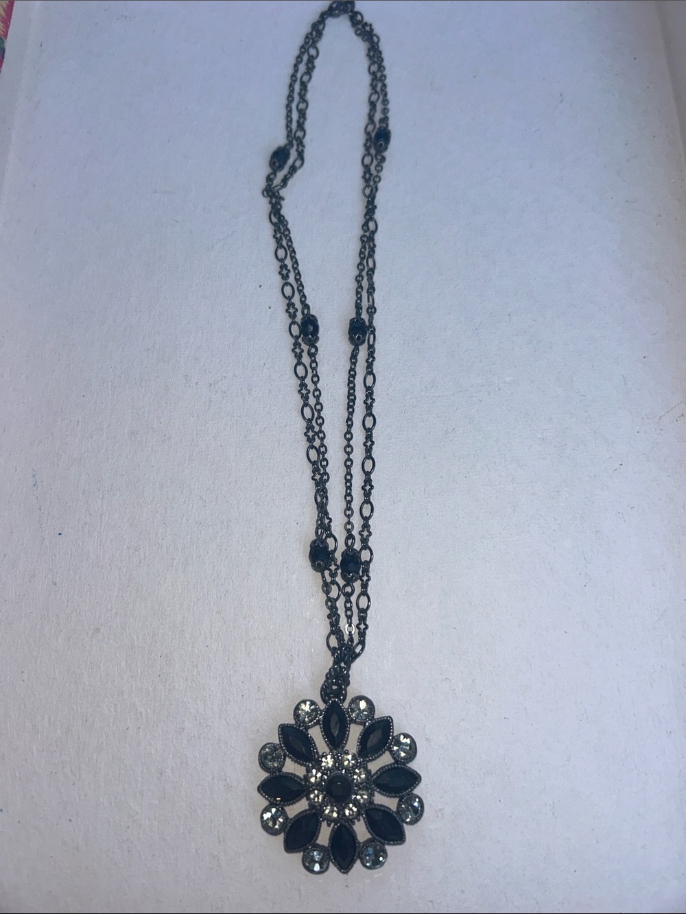 Black Floral Pendant Necklace - Women Jewelry